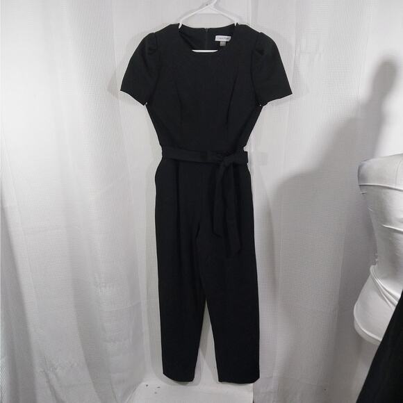 NWOT! CALVIN KLEIN! BLACK 1 PC BELTED WAIST, PUFF SLEEVE JUMPSUIT, ONESIE! SZ 4 - Picture 2 of 12